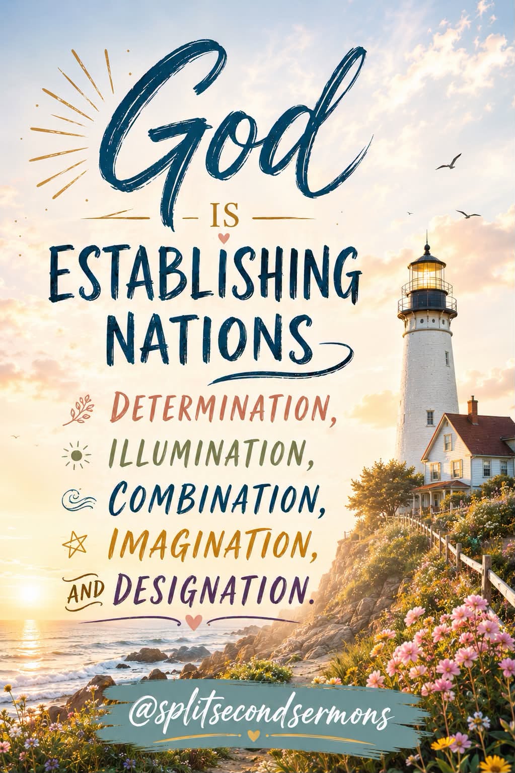 God is establishing nations — determination, illumination, combination, imagination, and designation.
